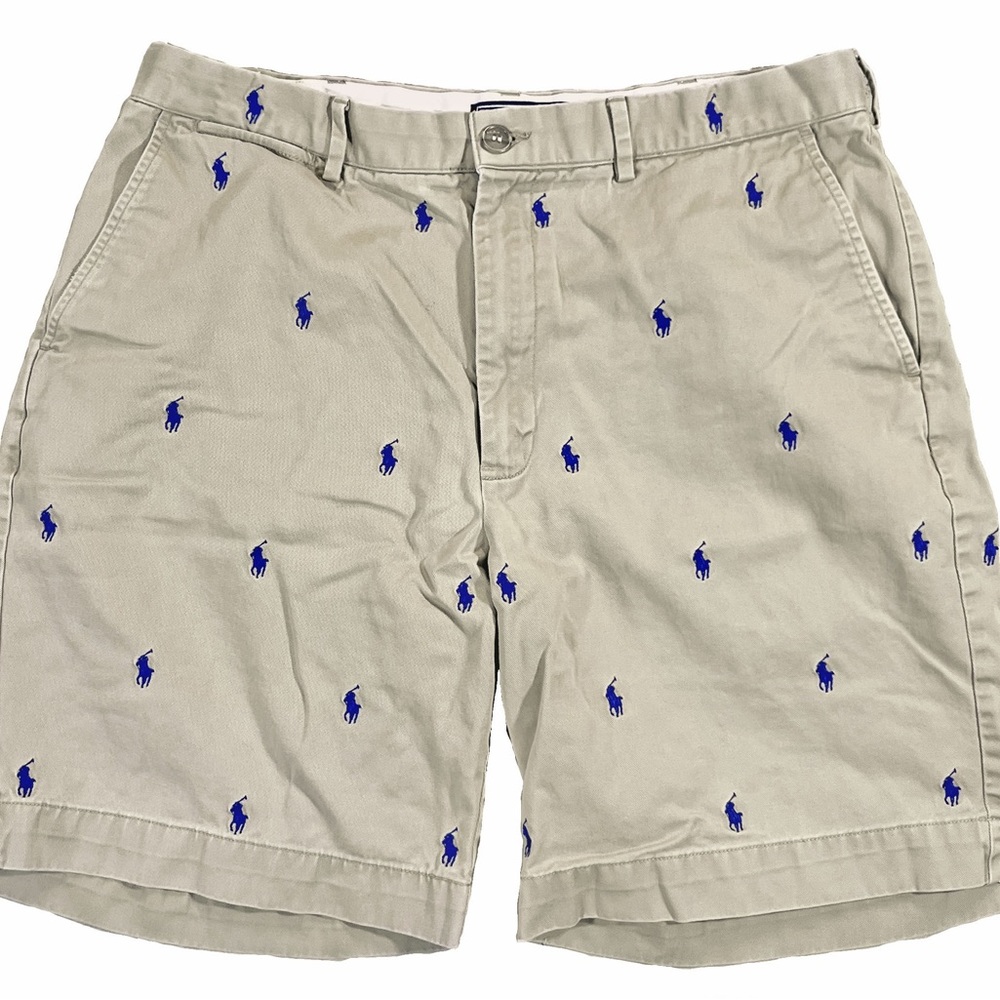 Men’s Polo Ralph Lauren Khaki Shorts with Embroidered Royal Blue Polo Player